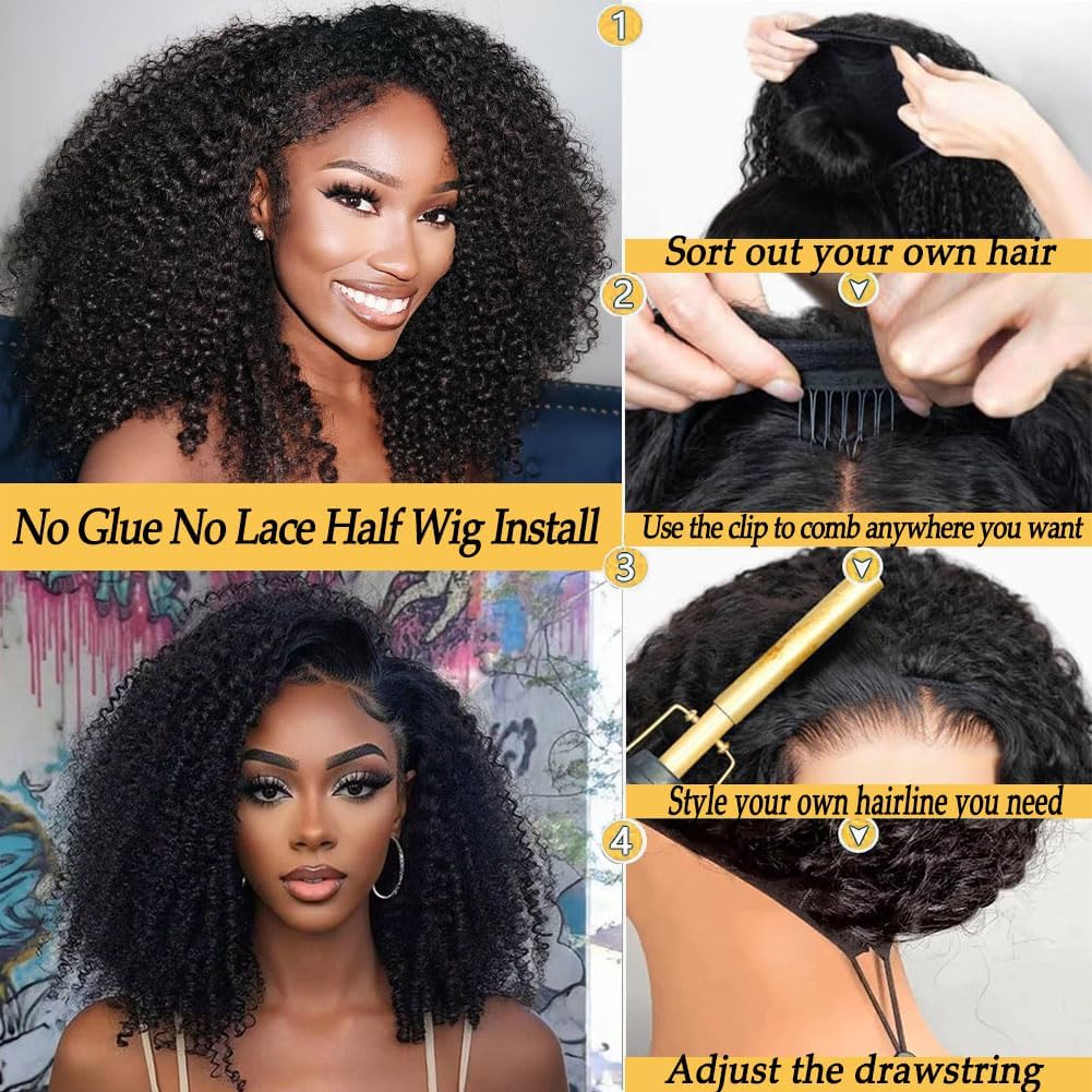 Miss Lee Kinky Curly Brazilian Human Hair Half Wig 3-in-1 Glueless