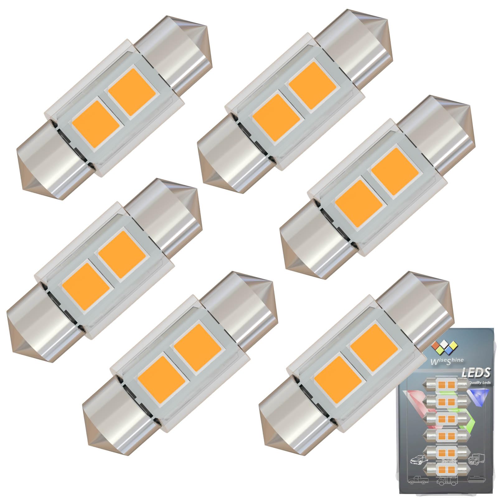 Wiseshine 3Watt Festoon LED Bulb 31mm,DE3175 LED Bulbs Gold Amber,DE3022 DE3021 LED Bulb DC 12V for Lanscape Camper RV Automotive Interior Door Trunk Lights (Pack 6)
