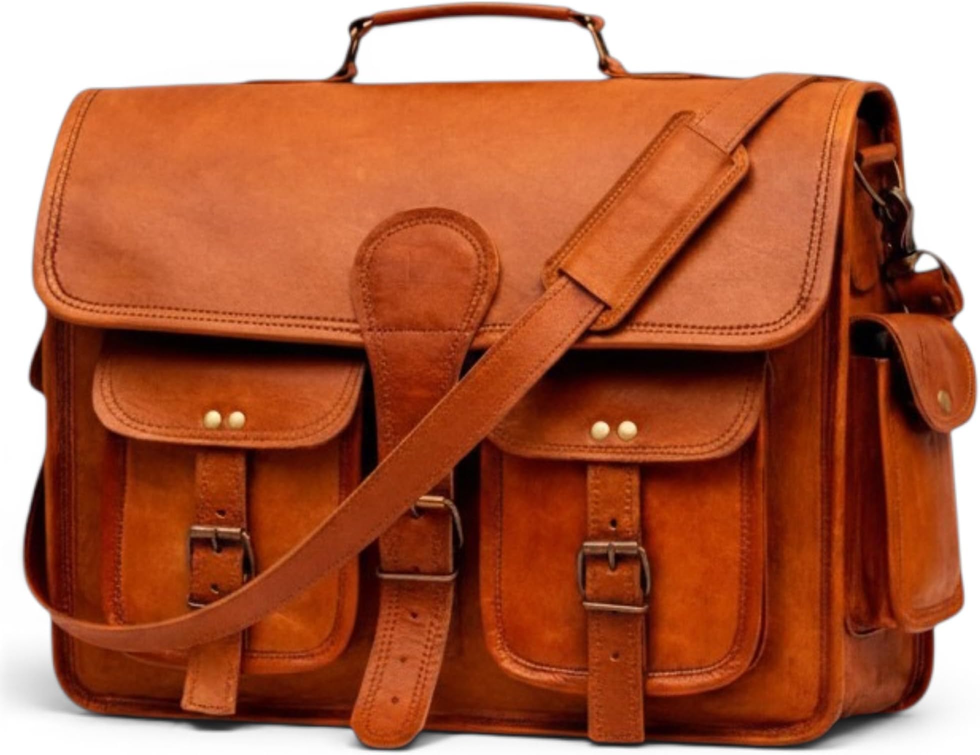 Twara Full Grain Leather Messenger Bag for Men & Women, 15 Inch Leather Shoulder Laptop Briefcase Bag Vintage Crossbody Satchel for Office, Business, Travel