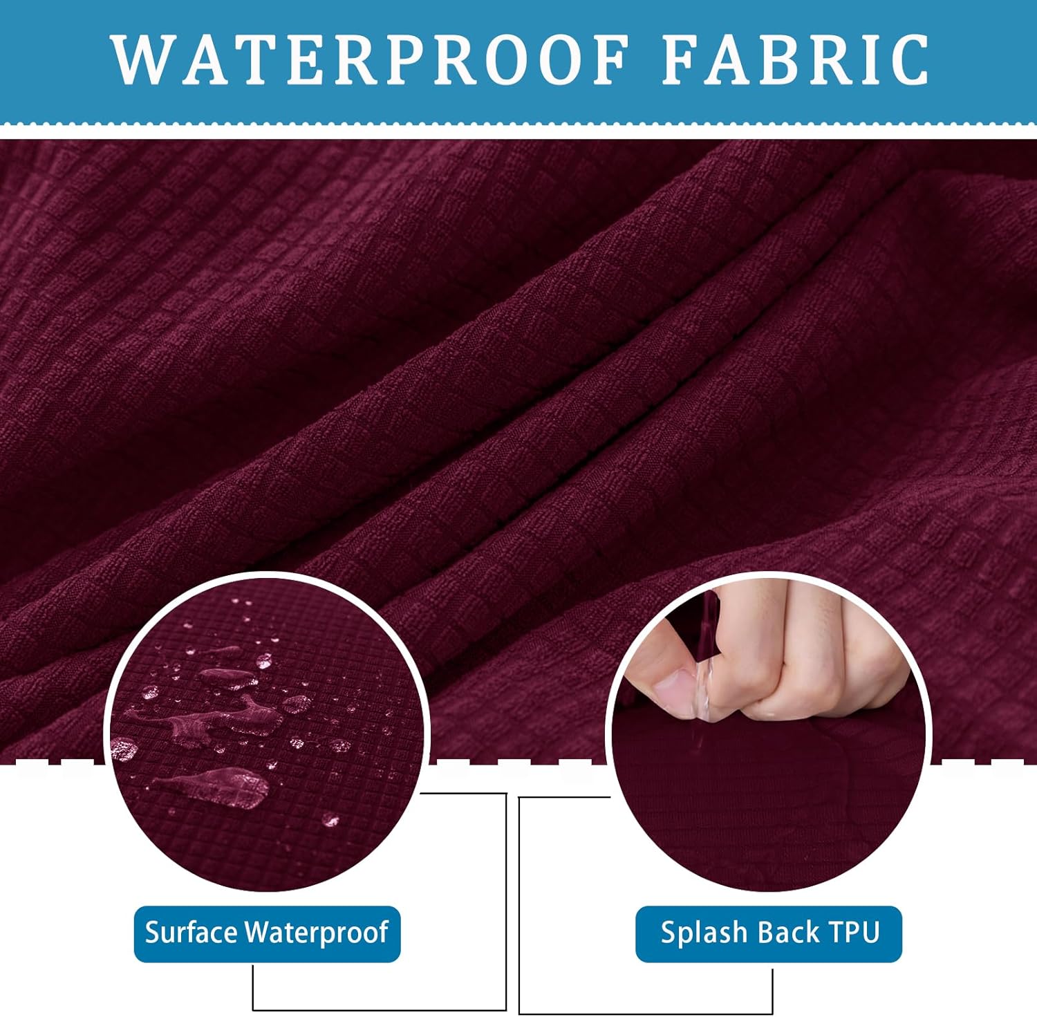 4Pcs Outdoor Cushions Covers, Waterproof Jacquard Patio Stretch Couch Seat Slipcovers, Replacement Square Sectional Chair Slipcovers， Washable Reusable Furniture Protector (Wine Red)