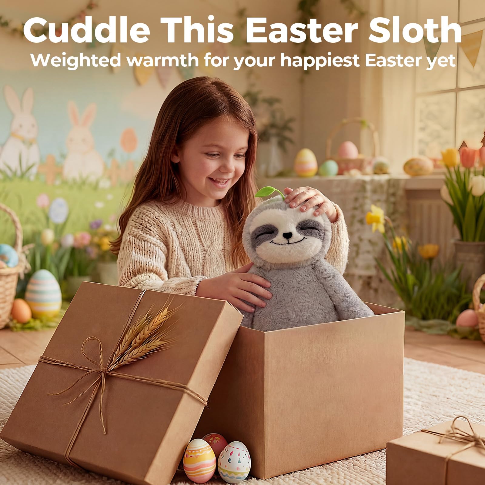 Mewaii Weighted Sloth Teddy Plush, 1.5KG Weighted Stuffed Animals 38CM Pillow for Kids, Soft Weighted Anxiety Plush Toy Sloth Gifts for Women Girls Adoults — view 9