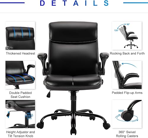 Miniatura 4 de Silla ejecutiva de oficina en casa de 300 libras silla de oficina ergonómica de cuero suave para apoyo lumbar y comodidad altura e inclinación