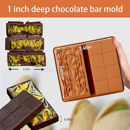 Miniatura 3 de Dubai Moldes de silicona para chocolate, molde de barra de chocolate de 1 pulgada de profundidad para barra de caramelo, postres, molde casero para