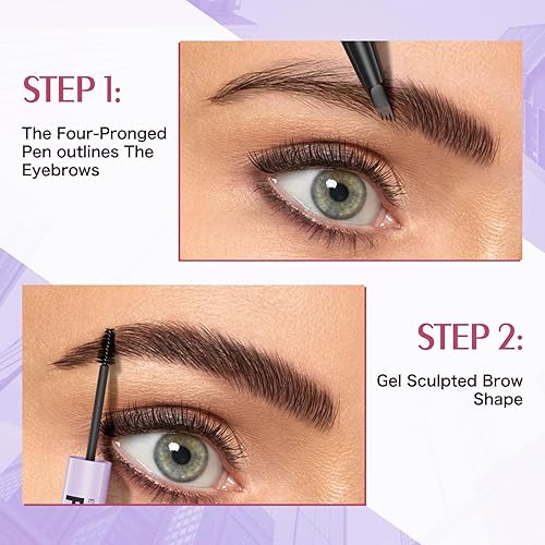 Miniatura 5 de Juego de bolígrafo y gel 2 en 1, 4 puntas, moldeador de cejas ultra preciso, 5 tonos a juego de color de cabello, gel de sellado transparente,