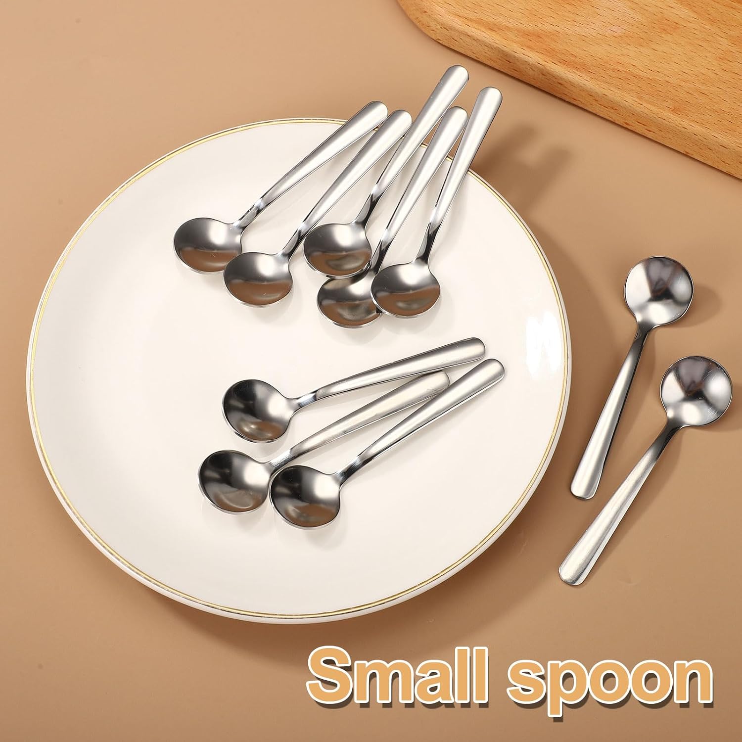 10pcs Mini Condiment Spoons, 3.5x0.9in Stainless Steel Metal Cute Tiny Spoons for Practical Small Kitchen Utensils for Tea Coffee Sugar Pepper Spices Ice Cream Desserts image 5