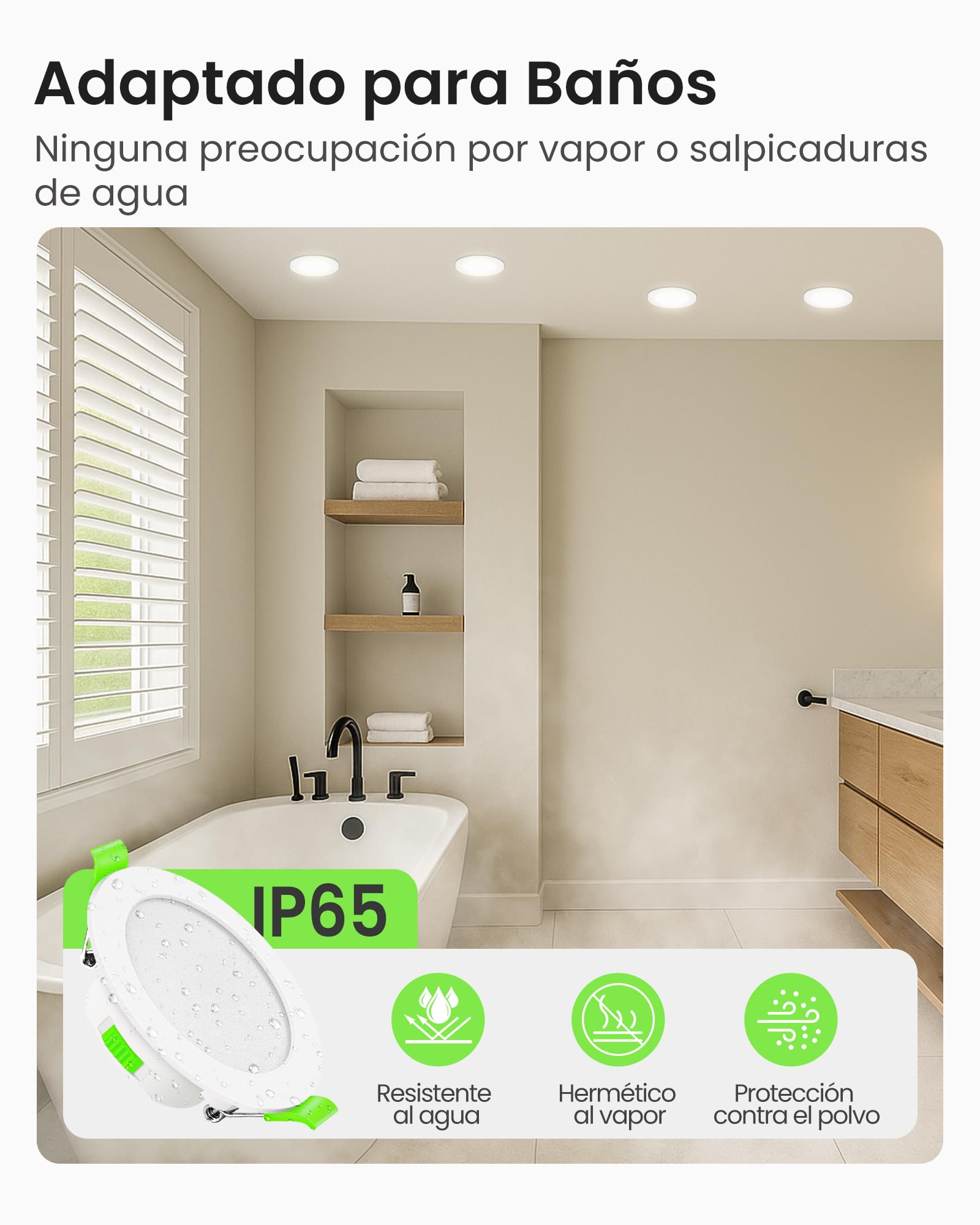 ALUSSO IP65 Downlight LED Techo Empotrable Regulable 7W 600LM 3CCT, Pack 6 | 3000K/4000K/6500K Focos LED Interior Techo Empotrado Corte Ø67-75mm, Ojos de Buey LED para Techo Baño Salón, Redonda Blanco