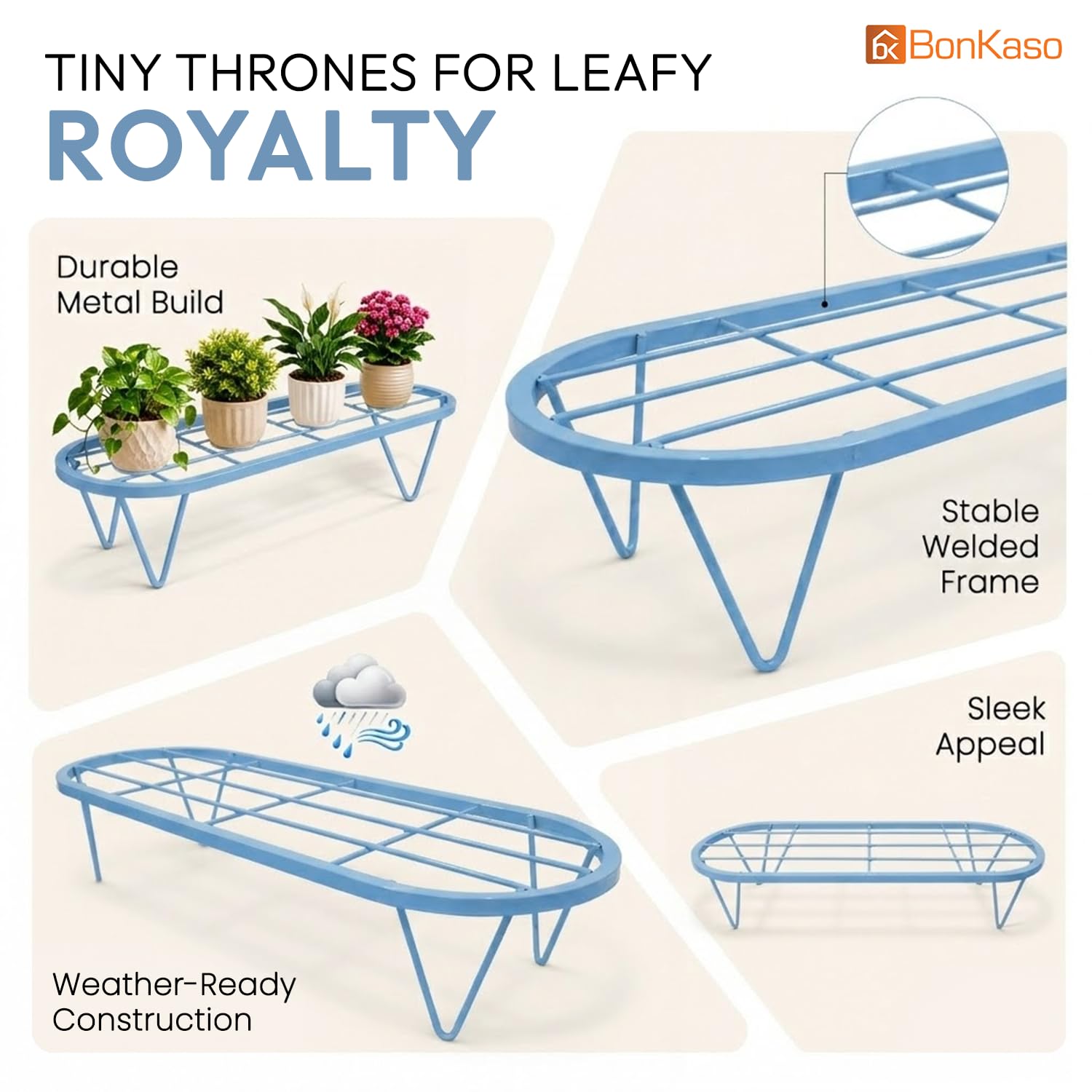 BonKaso Metal Plant Stands - 4 Pack, Outdoor & Indoor -3