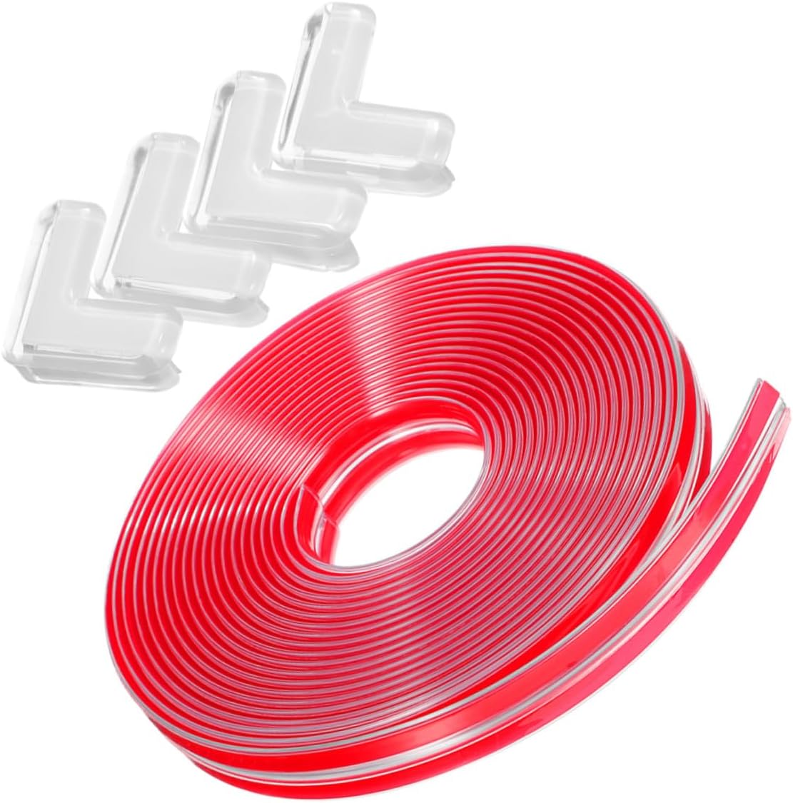 VALICLUD Furniture Edge Protector Strip 20mm X 5m with Four Corner Guards, Safety Proofing Soft Corner Bumpers for Home Table Desk Fireplace Edge Protection