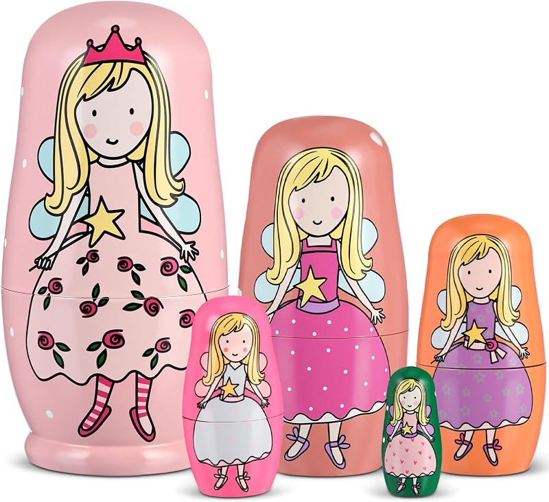 Gejoy 5 Pcs Russian Nesting Dolls Handmade, Fairy