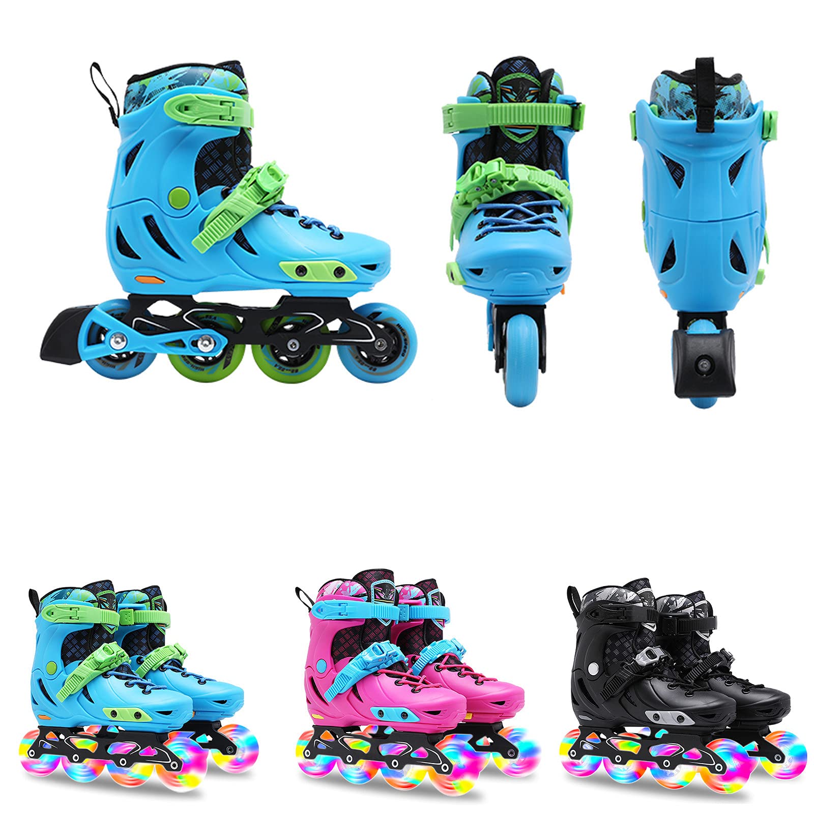 Patins À Roues Alignées Réglables avec Roues Lumineuses pour Enfants Et Adultes pour Filles Et Garçons, Hommes Et Femmes, Tailles 30-33/34-37/38-41