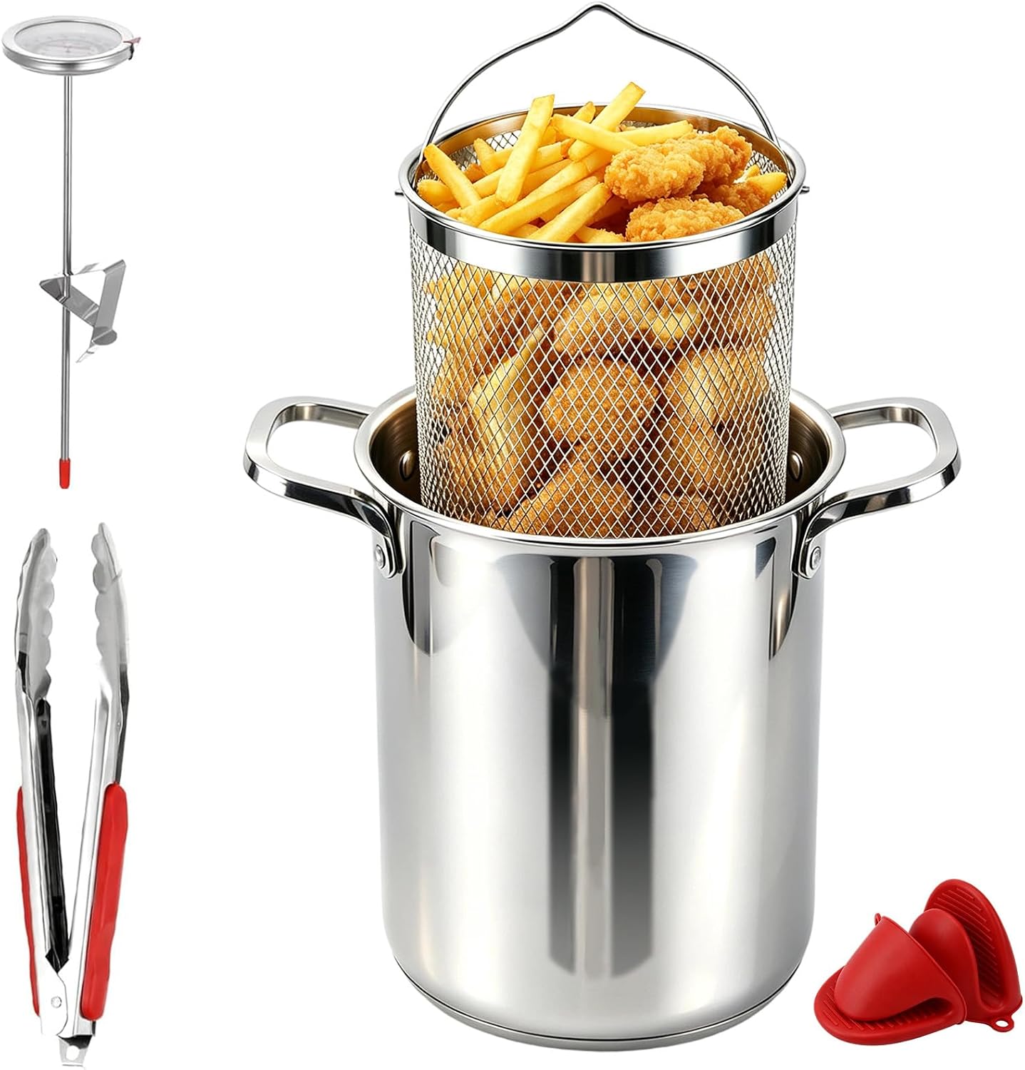 304 Deep Fryer Pot, 4.5L Deep Fryer Pot with Fry Basket