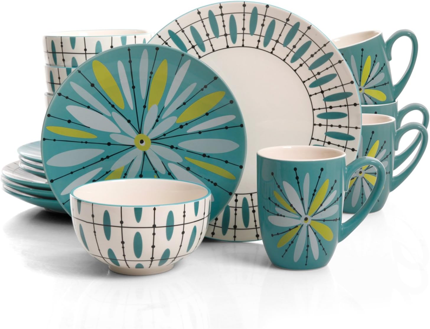 Studio California Nordic Cool Luminescent Anza 16 Piece Dinnerware Set, Teal - By Laurie Gates