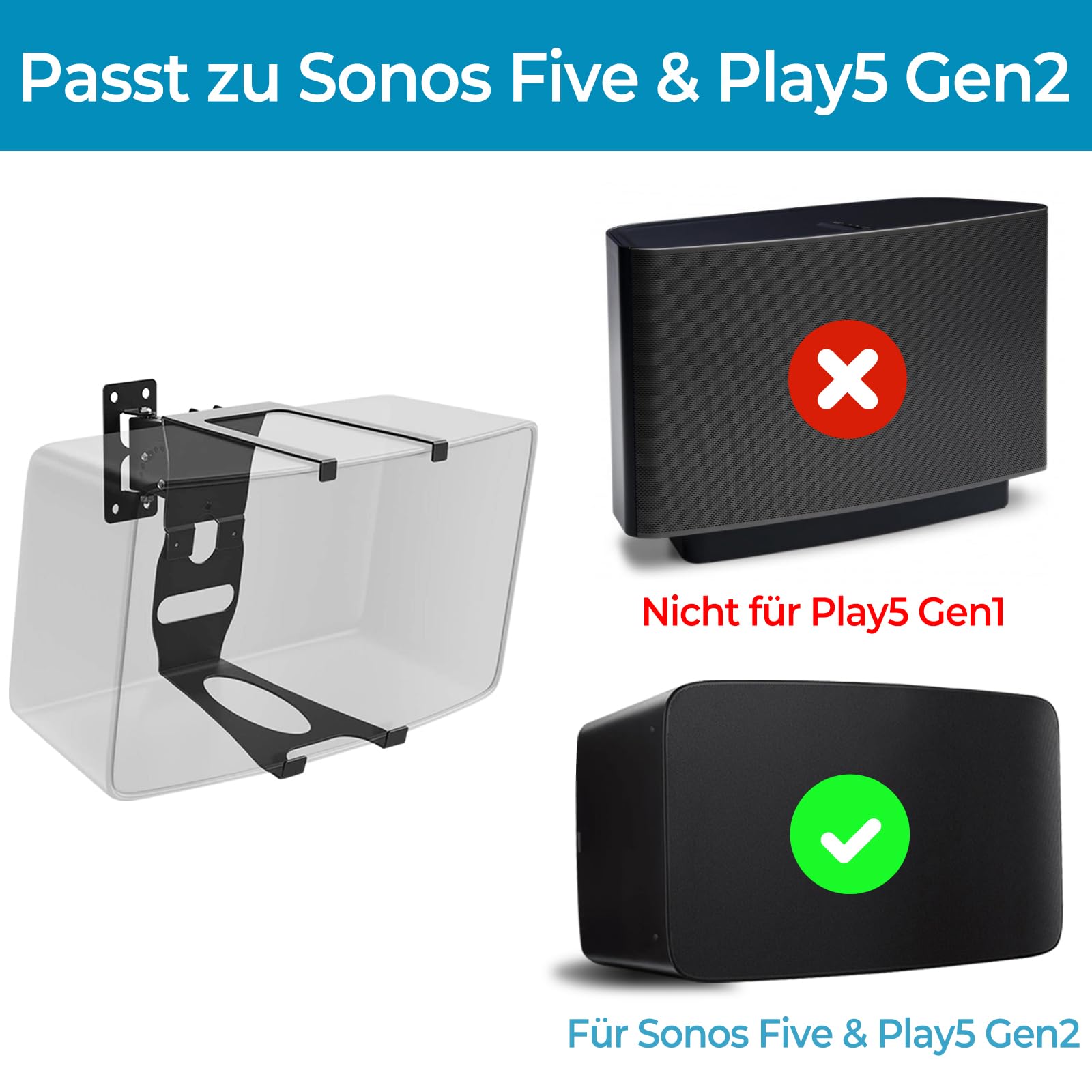 Dinghosen Support mural compatible avec Sonos Play 5 Gen 2 - Réglage pivotant et inclinable - Support de montage pour haut-parleur Sonos Play 5 - Noir (avec kit de montage mural)