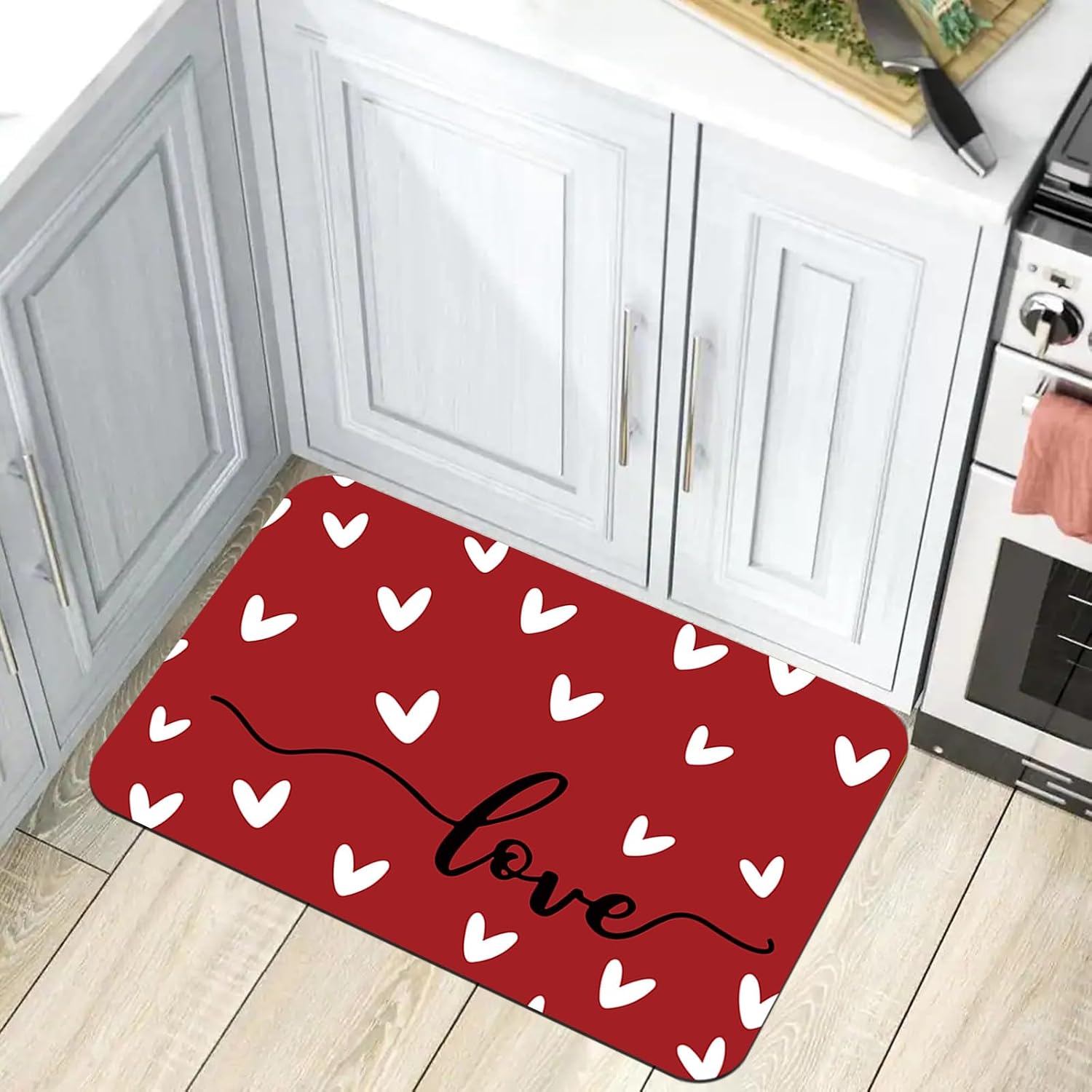 APROPHIC Valentines Kitchen Mat, Valentine's Day Red Love Heart Rugs and Mats Set of 2, Anniversary Wedding Decor Floor Mat Non Slip Washable Carpet for Hallways, Sink, Laundry Room 16x24 + 16x41 in