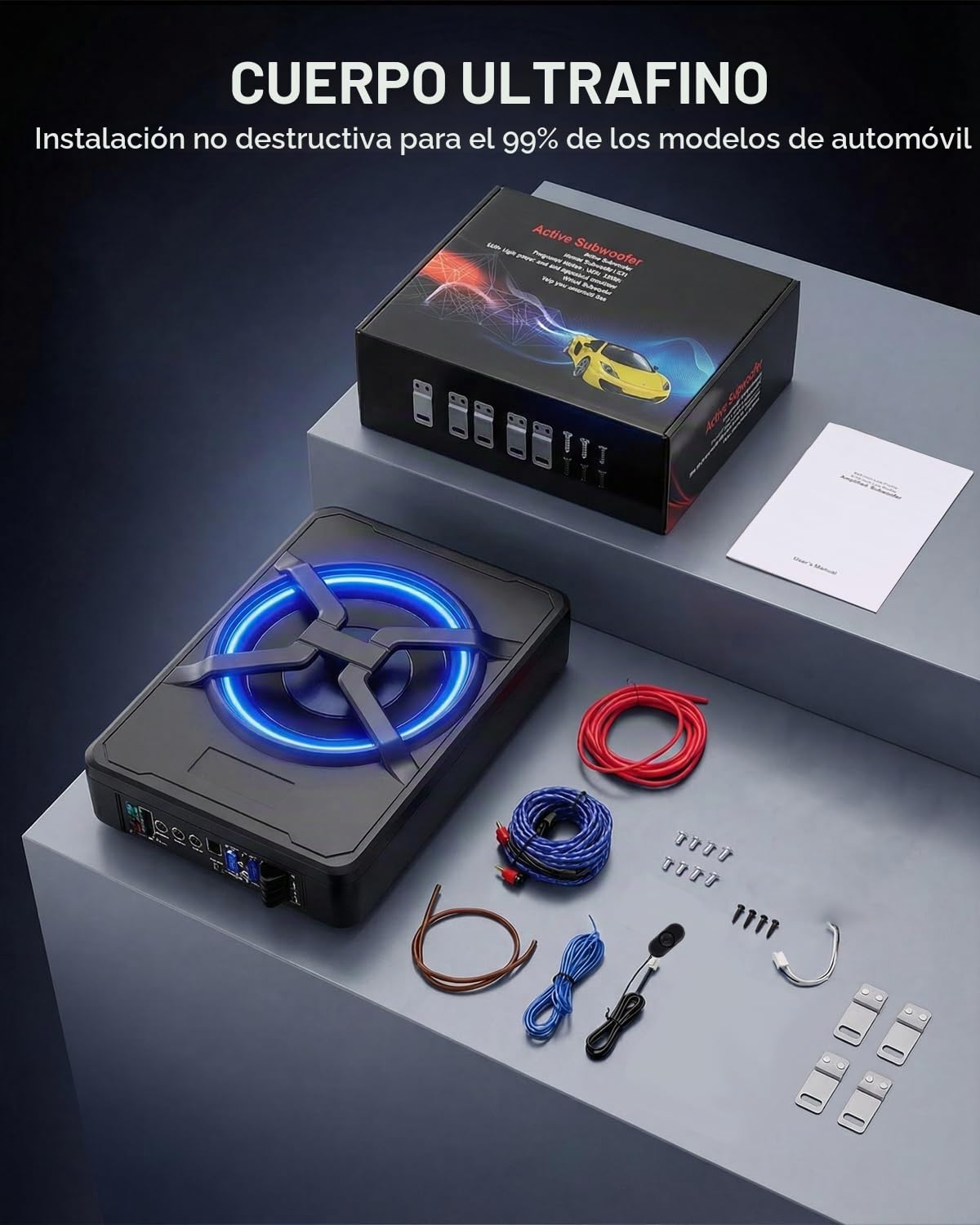 Subwoofer activo para automóvil, se ajusta debajo de los asientos, potencia máxima 1200W, 10 pulgadas, con iluminación ambiental, módulo de amplificador integrado, subwoofer compacto y potente