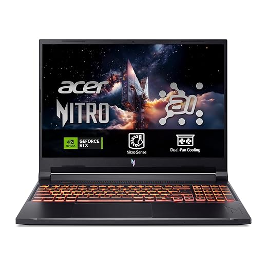 Acer Nitro V 16 AI ANV16-42, Gaming Laptop 16", WUXGA IPS (AMD Ryzen 7 260, 16 GB RAM, 512 GB SSD, NVIDIA GeForce RTX 5050, Without Operating System) Black, Spanish QWERTY Keyboard