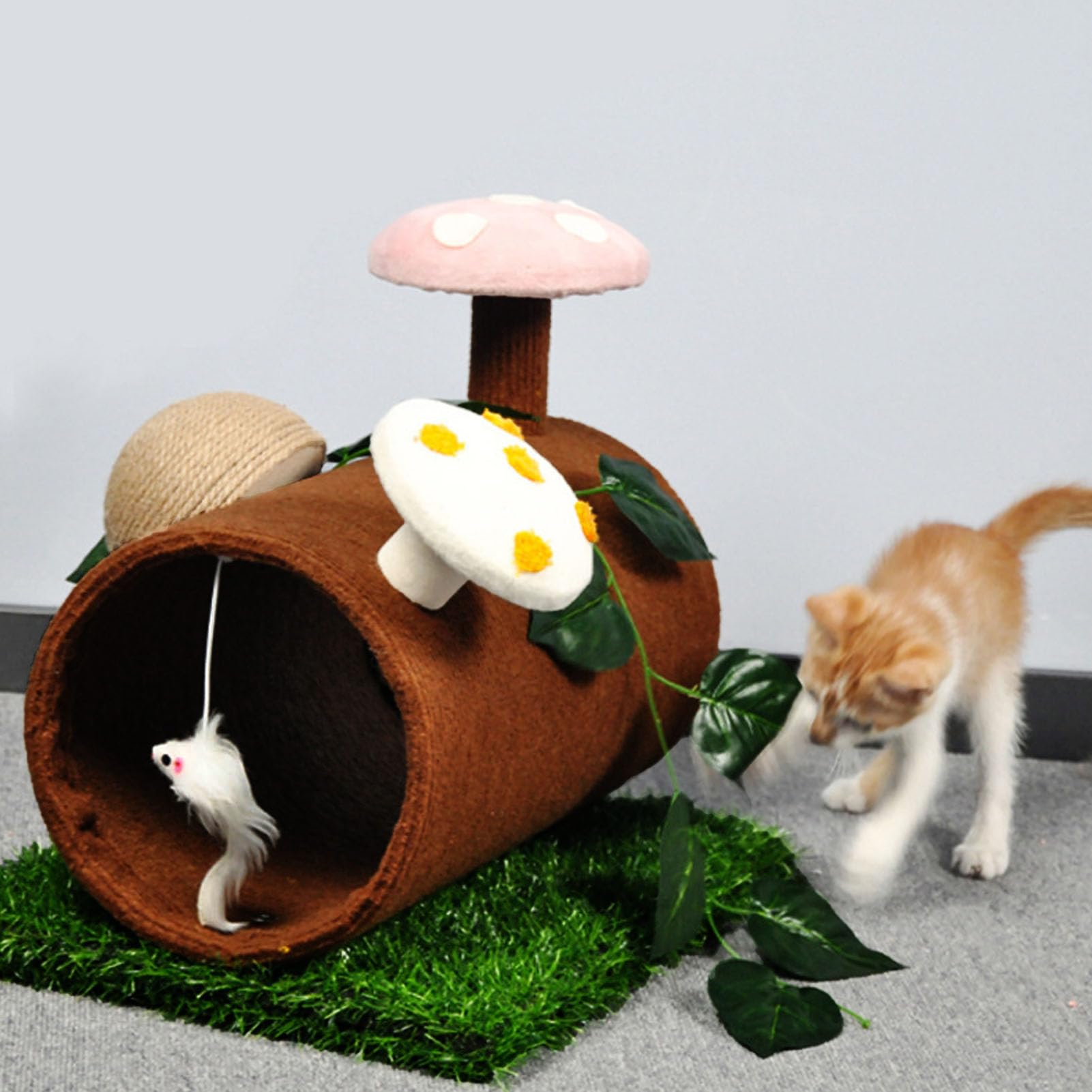 Tunnel giocattolo per gatti con tiragraffi comodo e multifunzionale per gatti interni, 43 x 32 x 34 cm