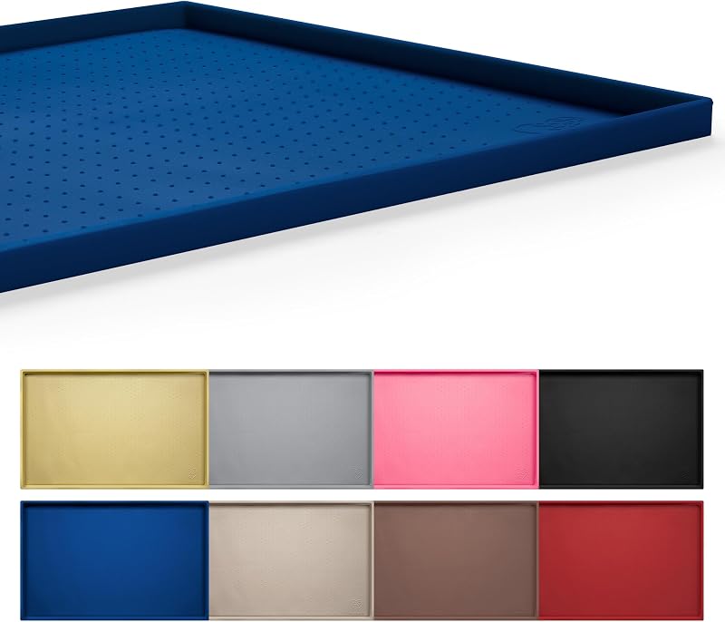 Tapete de Alimentação para Cães e Gatos Hubulk em Silicone Impermeável com Borda Elevada, 60,96 x 40,64 x 1,52 cm, Navy