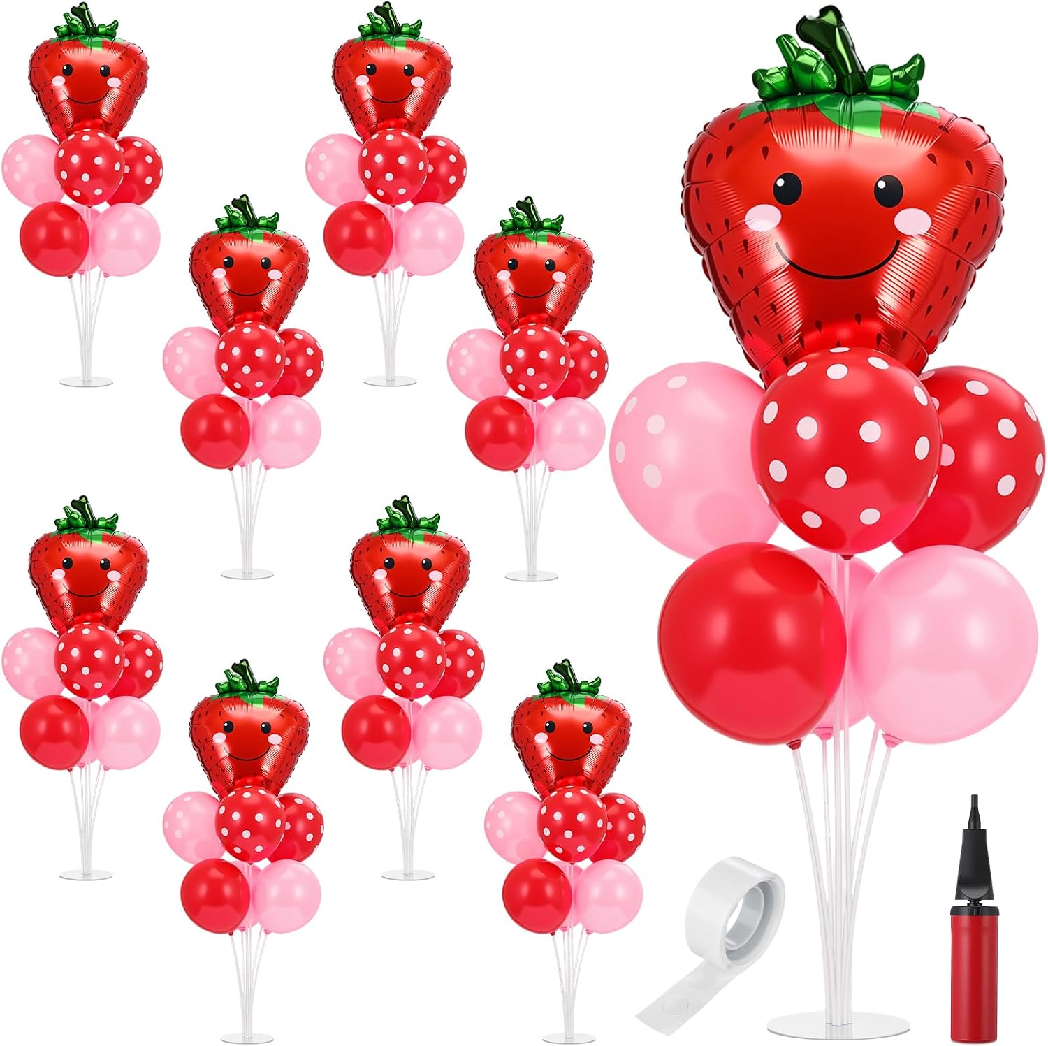 VioraWhite 8 Sets Cute Strawberry Table Centerpieces Balloons Decor, Red