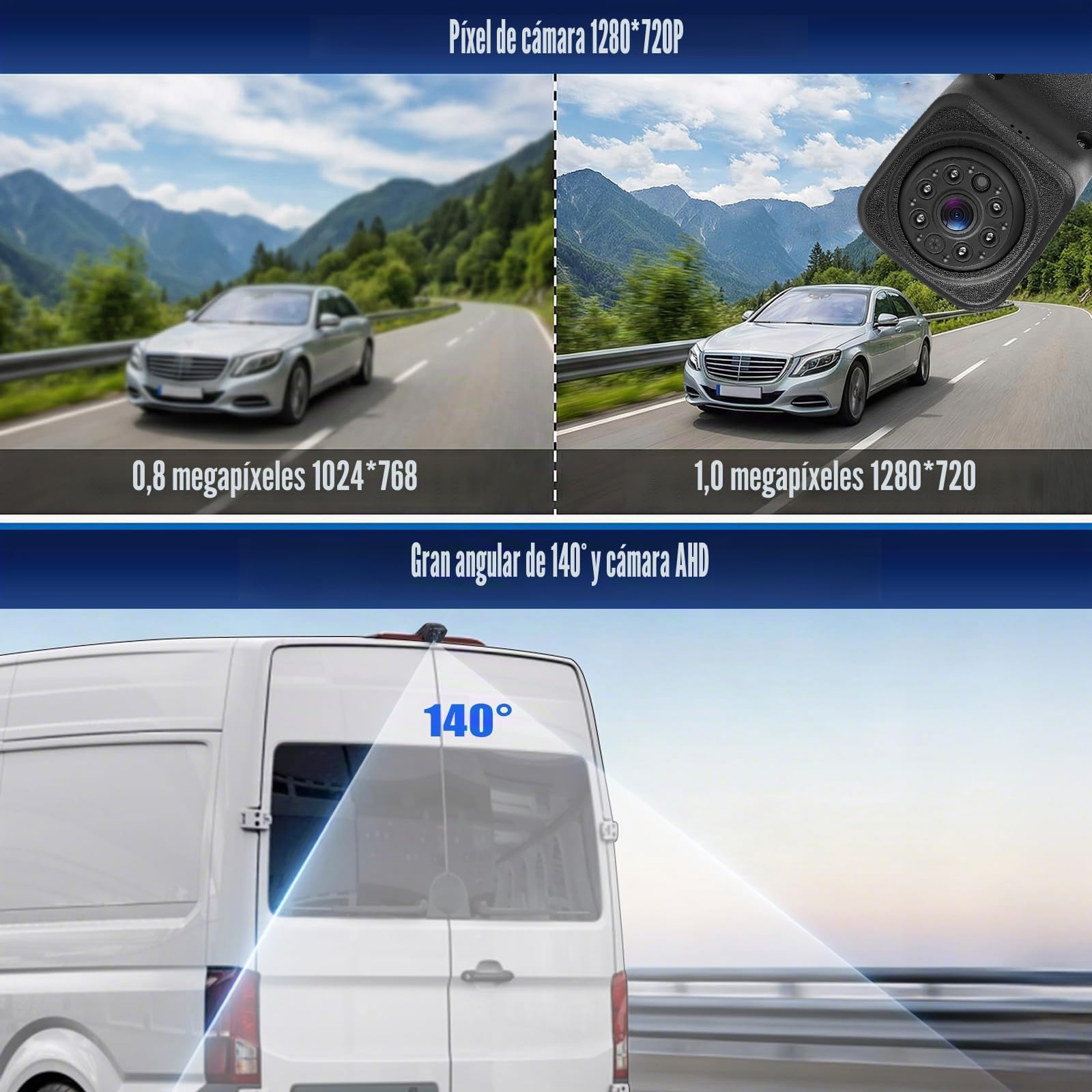 CAMECHO Luz de Freno Cámara Trasera HD Visión Nocturna IP67 Cámara Impermeable para Volkswagen Crafter 2017 Tercera Luz de Freno con ángulo Ancho de 140 °, 12V, 10m con Cable