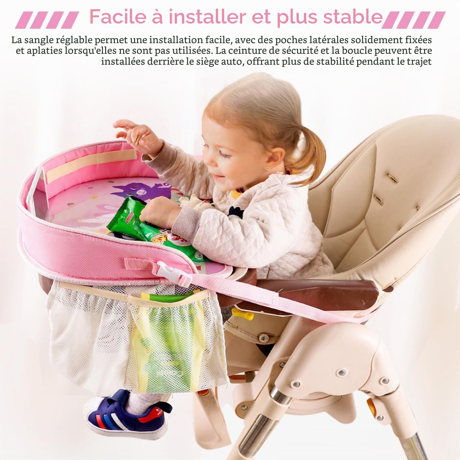 table d'activités de voyage pour enfants - Surface lavable avec organiseurs pour voiture, avion, poussette