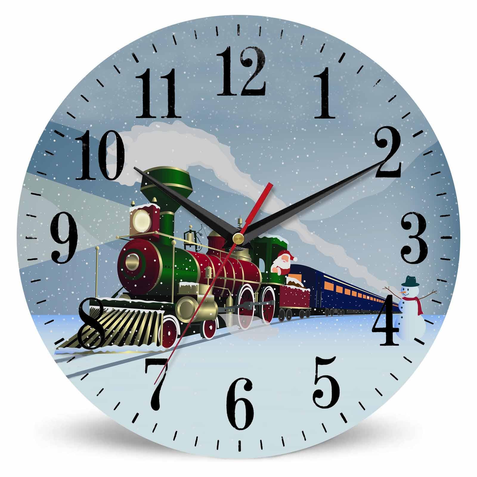 Horloge murale sans tic-tac Noël Mxocom résout les bruits nocturnes motif vintage hiver 25,4cm