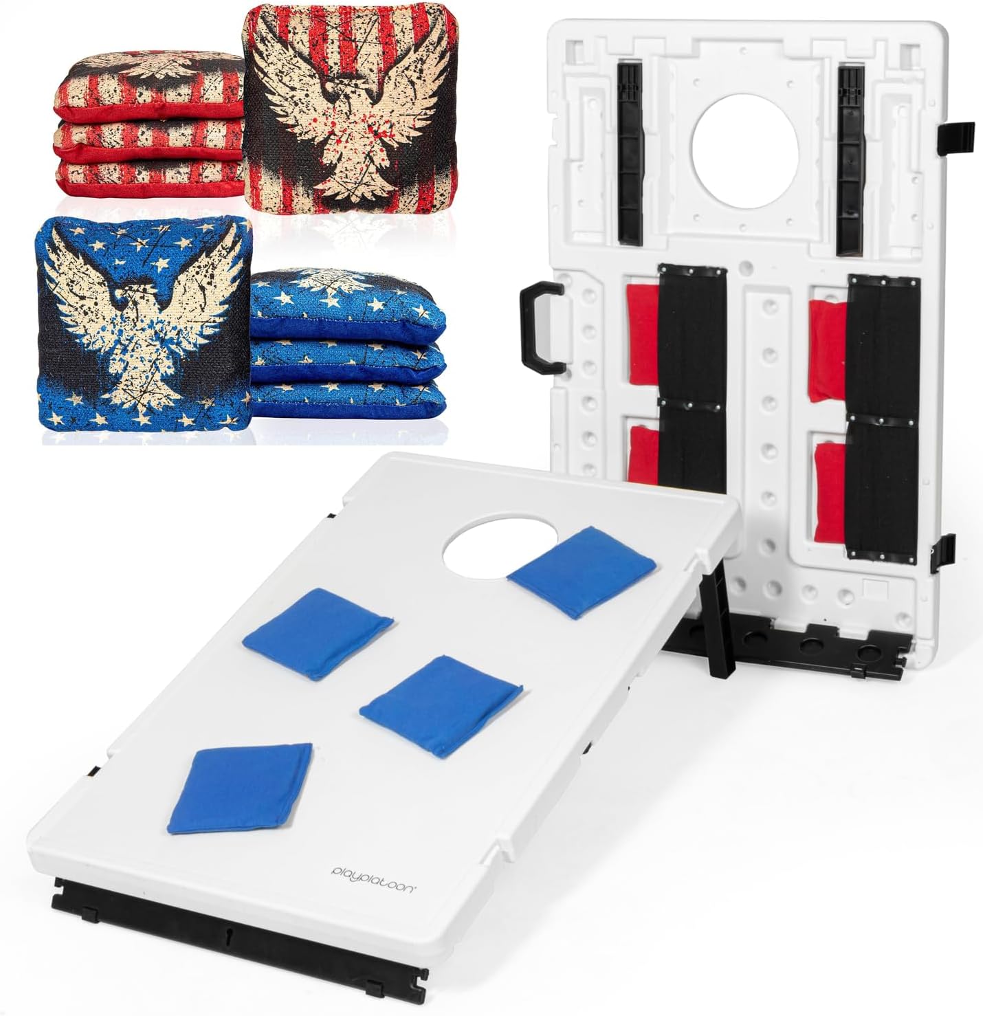 Play Platoon Set of 8 Vintage Eagle Tournament Cornhole Bags & All Weather Cornhole Boards