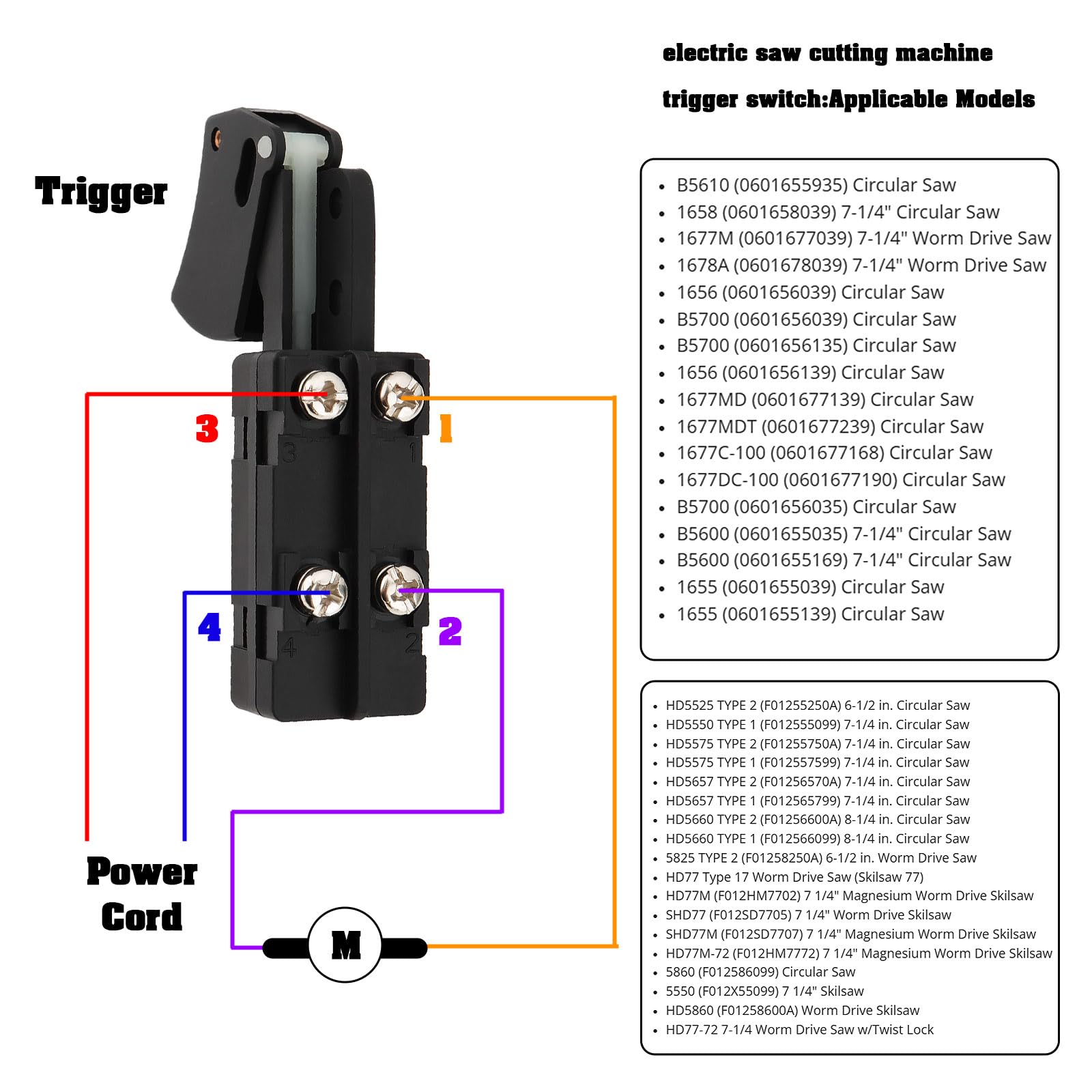 Interruttore A Grilletto Per Sega SW77 - Compatibile Con Skil HD77, HD77M E Bosch | Ricambio 2610321608