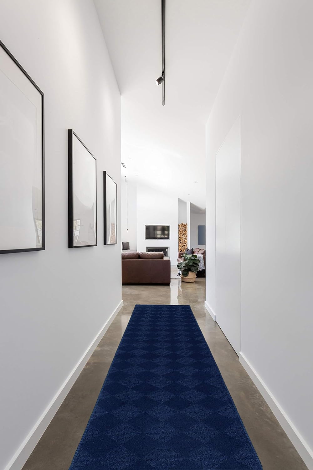 Garland Rug Diamond Solid Navy Blue 3' x 12' Soft, Non Slip Area Rug- Ideal for Living Rooms & Hallways, Stylish & Durable for High-Traffic Areas