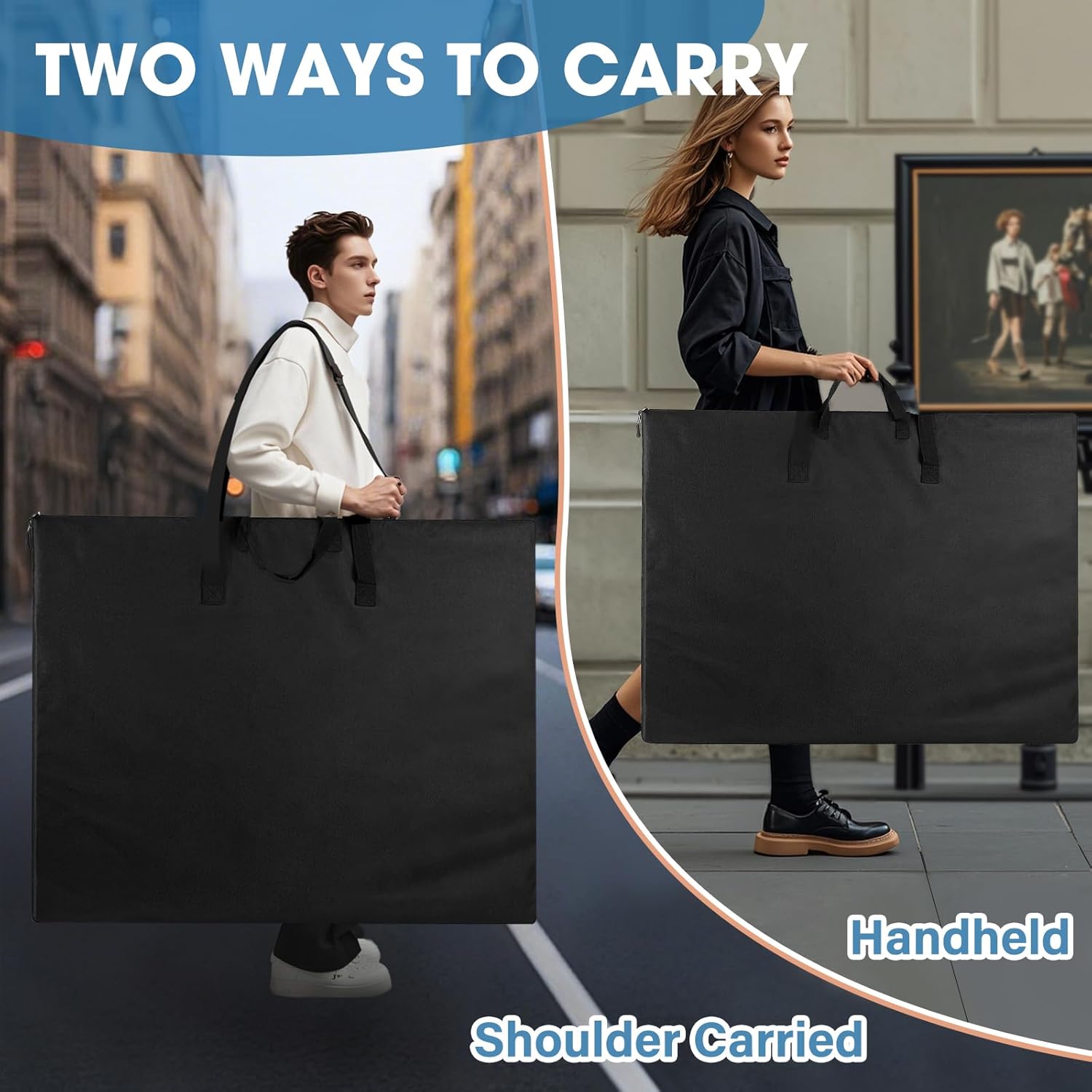 ZKOO Art Portfolio Bag, Light Weight Art Canvas Portfolio Case with Nylon Shoulder Strap, Carrying Storage Case for Artwork, Poster, Sketching, and Drawing (Compatible 18 * 24 Inch-Black) - Image 3