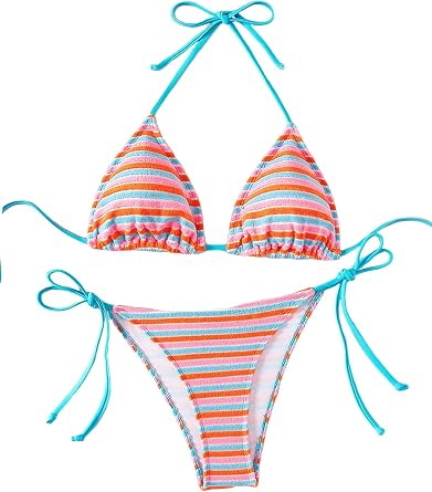 SHENHE Womens 2 Piece Swimsuit Floral Print Halter Tie Side Triangle Bikini Set