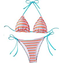 SHENHE Womens 2 Piece Swimsuit Floral Print Halter Tie Side Triangle Bikini Set
