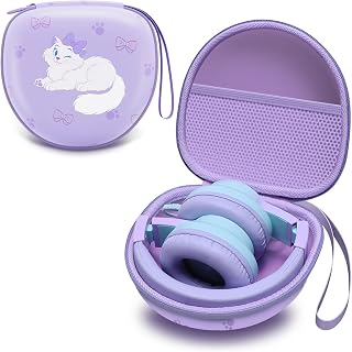 Kids Headphones Case for Folding Headphone, Cat Purple (Case Only) | Compatible with iClever BTH12/HS19/BTH26/JoySpark-T5/Candy Bila BH03/EarFun/IMYB/MIDOLA MD-B01/noot Products Kids Headphones