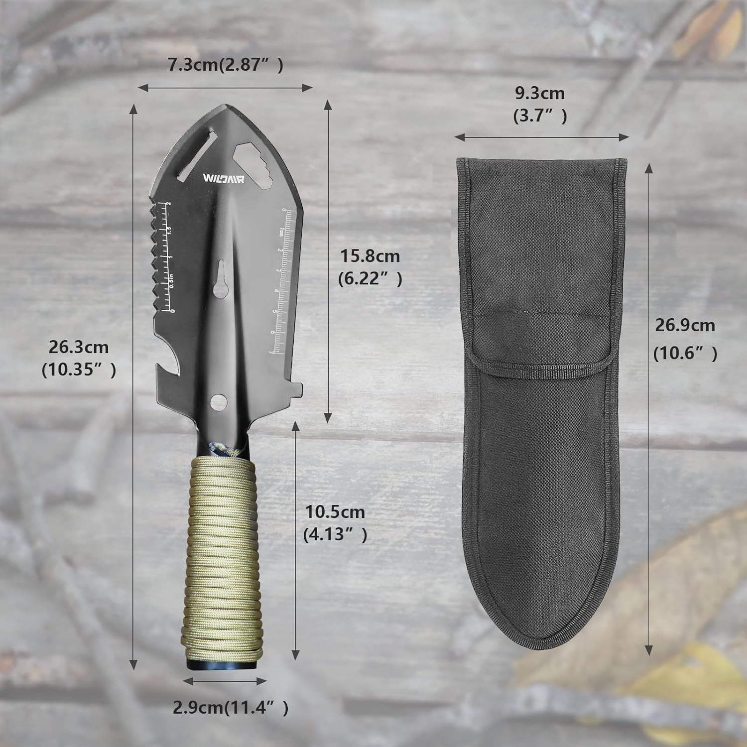 WILDAIR Camping Shovel Multifunctional 7 in 1 Survival Multitool Small Survival Shovel for Camping Tactical Shovel (Black) - Image 2