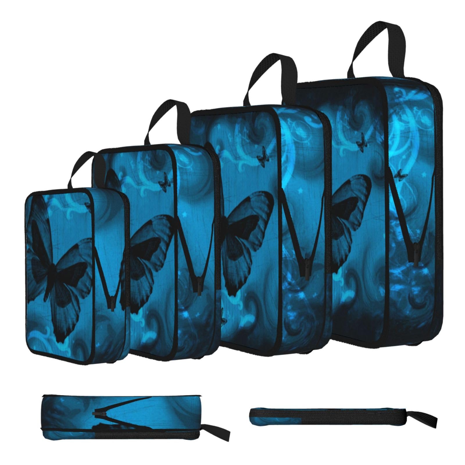 Butterfly Print 4 Set Compression Packing Cubes For Suitcases,Expandable Storage Bags Organizers