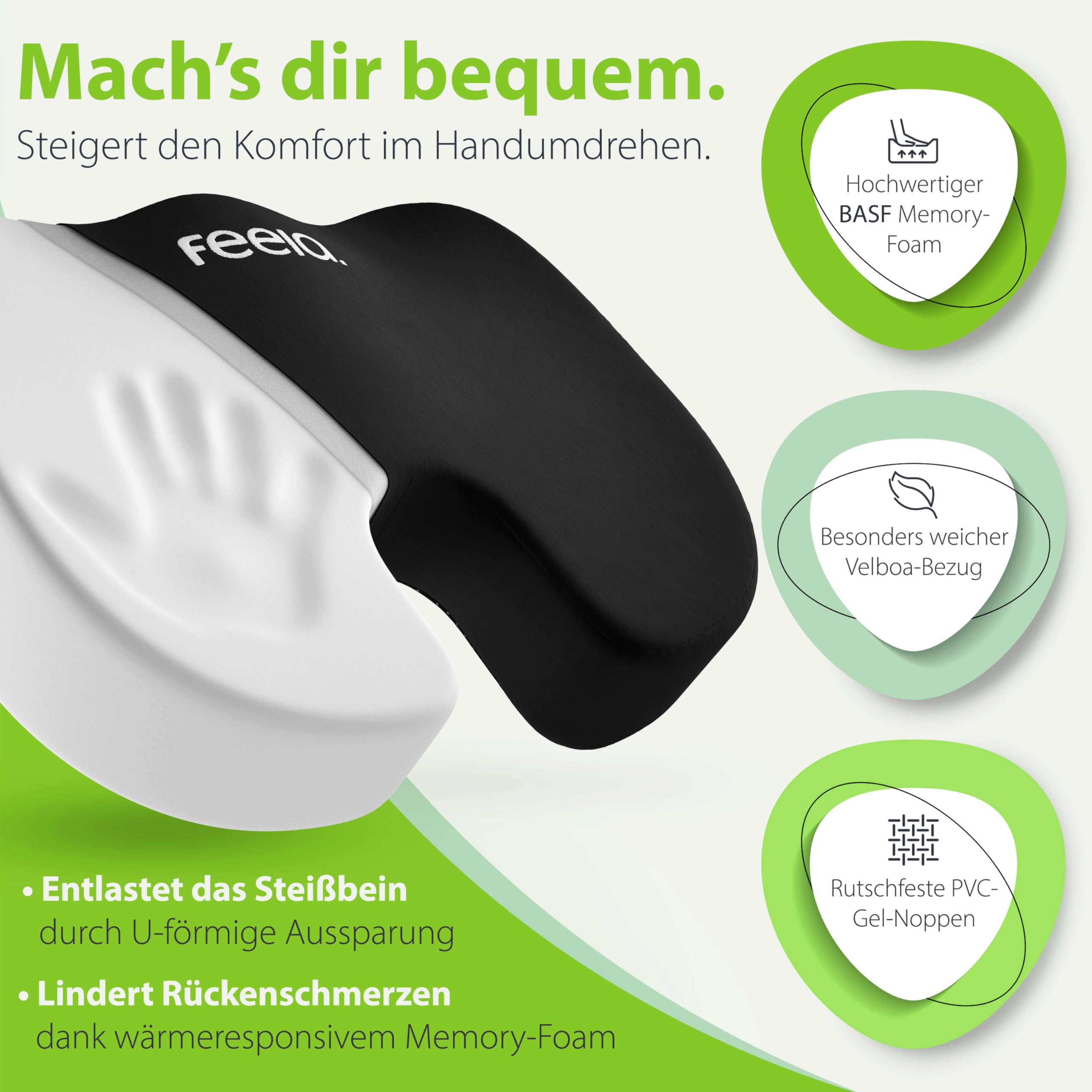 feela. Orthopädisches Sitzkissen 3 Härtegrade TESTSIEGER Ergonomisches Sitzkissen für Bürostuhl Auto Medium