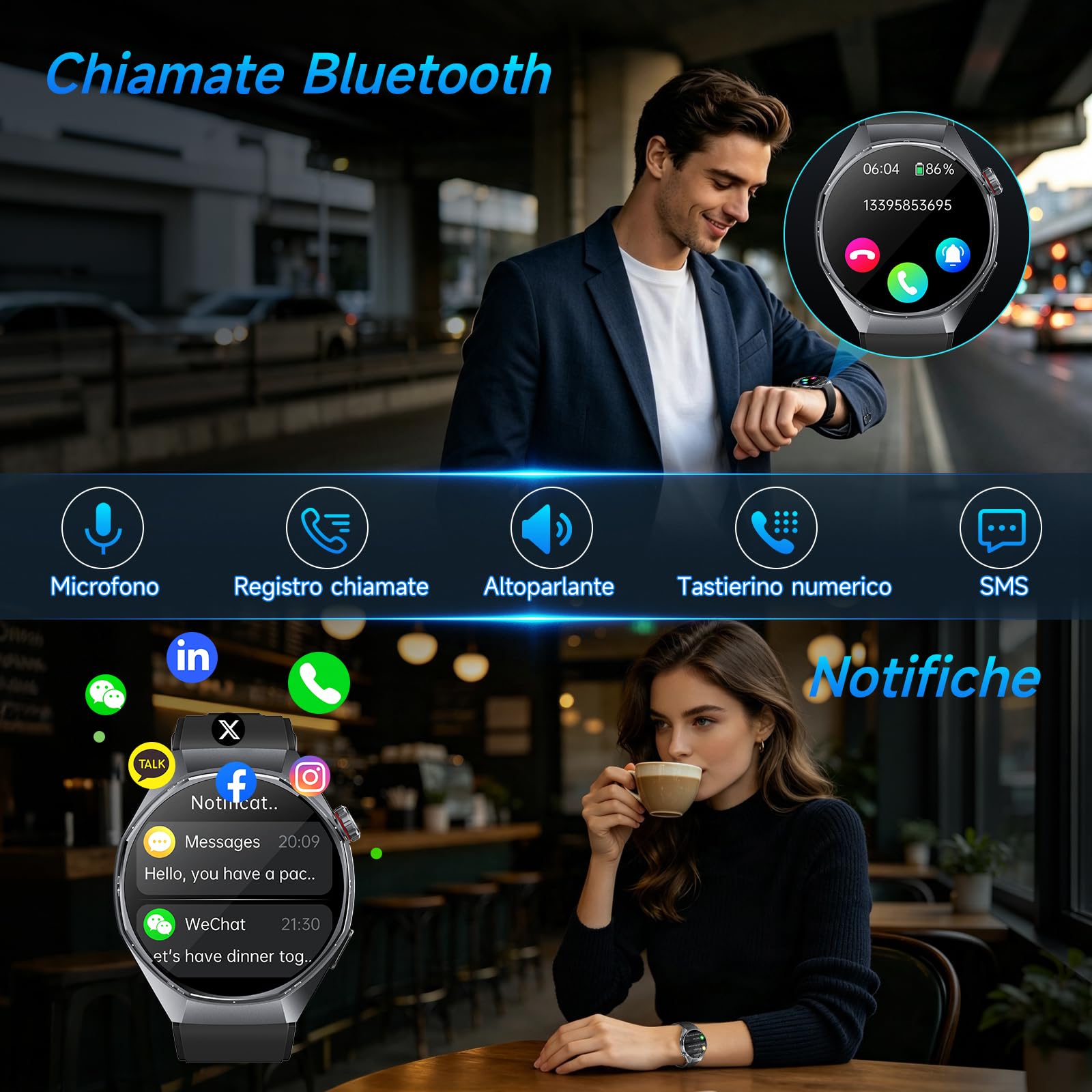 Smartwatch Uomo Con ECG/Pressione Sanguigna/AI Salute/Micro-Check-Up,Nero