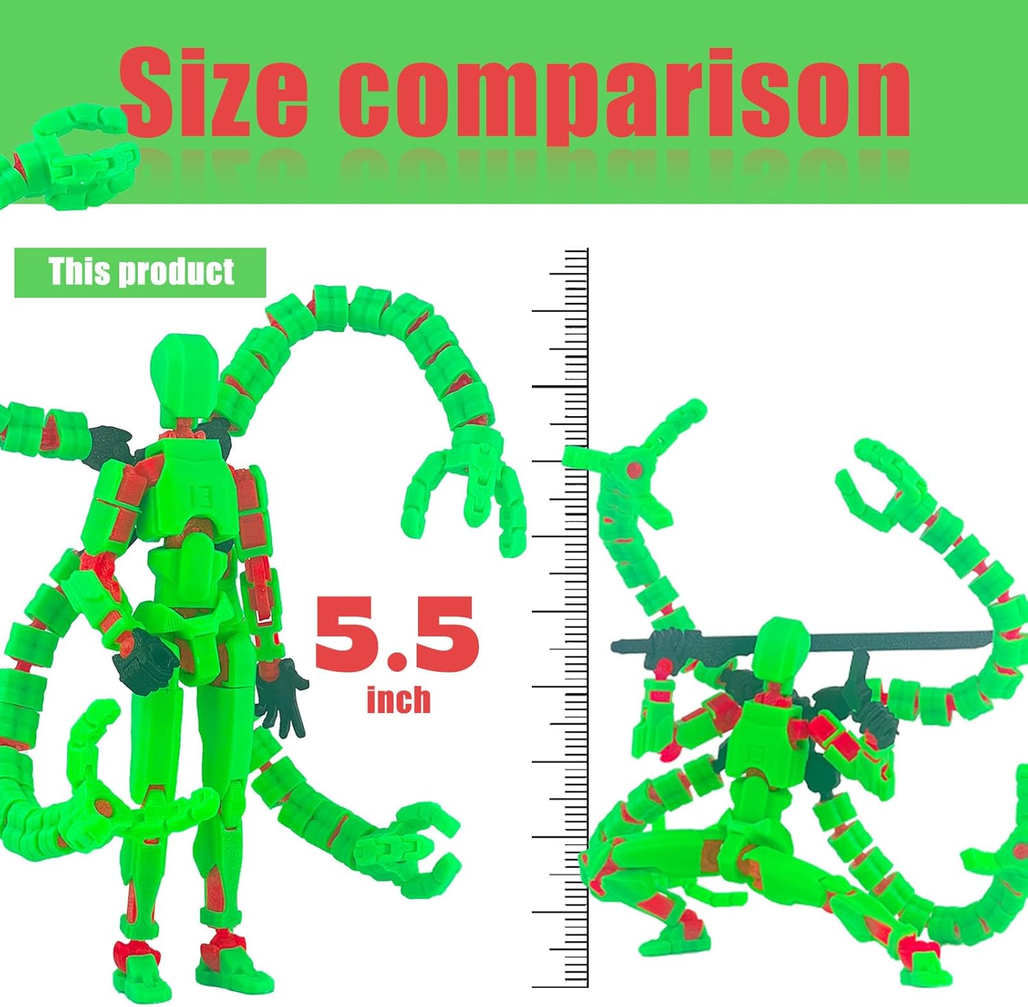 T13 Action Figure Already Assembled Accessories,T13 Multi-Jointed Movable,for Collectors Desktop Decorations t-13 Movability 3D Printed Toys (Green, 5.5inch)