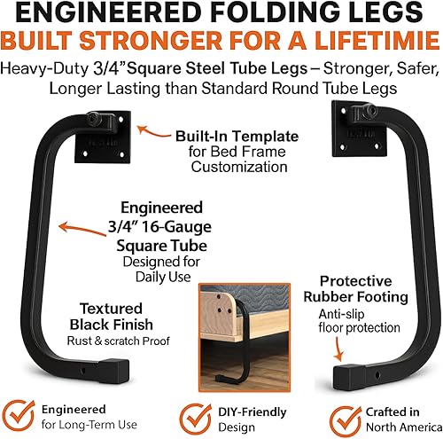 Miniatura 21 de Murphy - Kit de herrajes para cama de tamaño individual, cama plegable de pared para habitación de invitados, fácil de construir, fabricado en