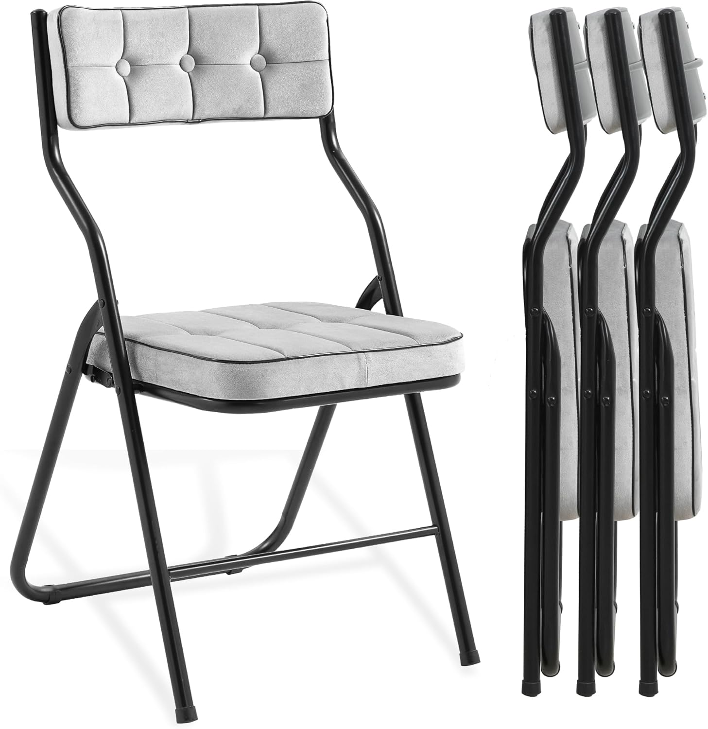 HOMEFUN Padded Folding Chairs 4 Pack Foldable Dining Chairs with Cushion, Portable