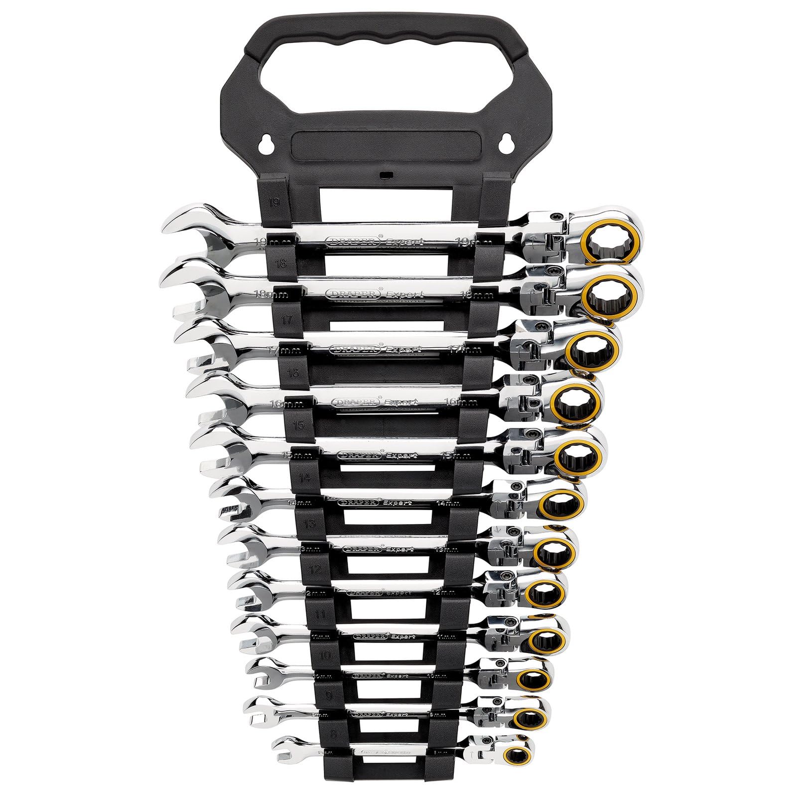 Draper Expert HI-TORQ® Metric Flexible Head Ratchet Combination Spanner Set (12 Piece), Silver - Image 2