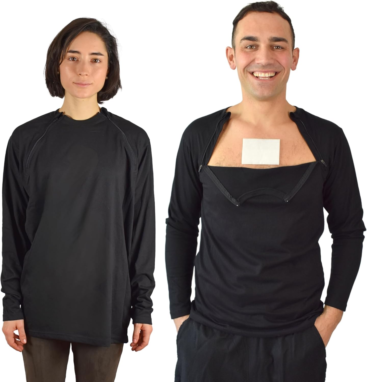 Inspired Comforts Men’s/Unisex Chemo Port Access Shirt with Dual Chest Zips | Full Sleeve | 100% Cotton