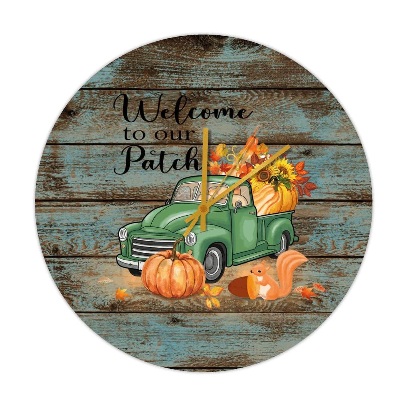 Horloge ronde en bois 38cm Welcome to Our Patch murale silencieuse pour salon