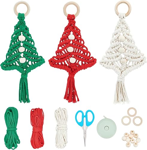 FREEBLOSS Juego de 3 piezas de macramé para árbol de Navidad para principiantes, adornos colgantes para colgar en la pared de vacaciones