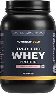 Gold Tri Blend Whey Protein Powder - 1kg, Strawberry Milkshake | 25g Protein, 5.5g BCAA | Concentrate, Isolate, Hydrolyzed Protein | Muscle Growth & Recovery | Gym Supplement for Men & Women