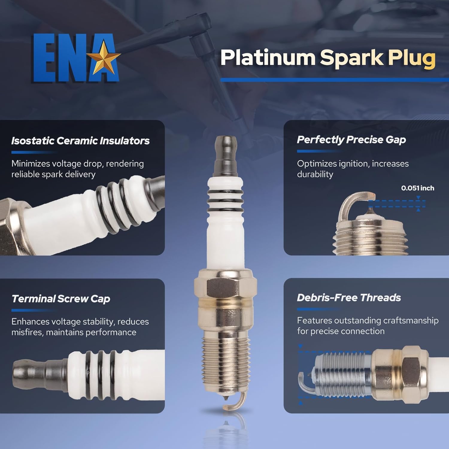 ENA Set of 8 Platinum Spark Plug Set Compatible with Ford E150 E250 E350 E450 Excursion Expedition F150 F250 F350 5.4L Truck Van Super Duty Vehicles Replacement for SP479