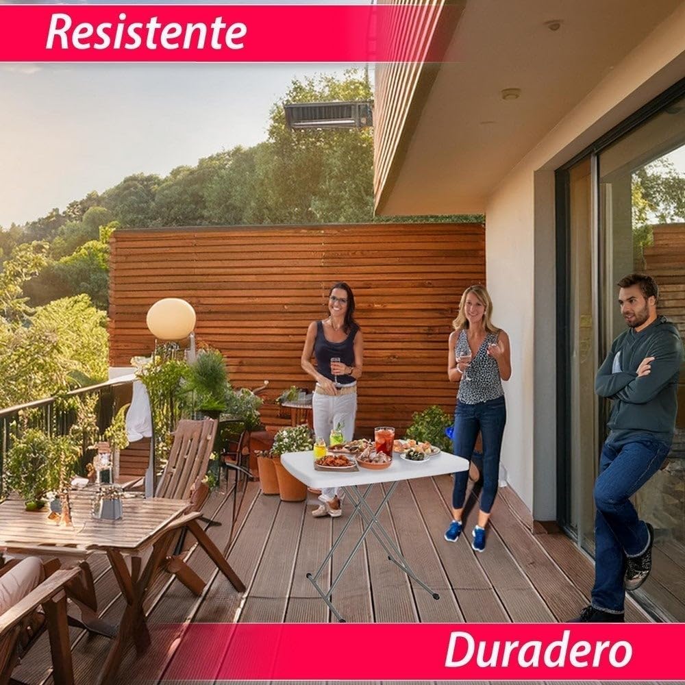 LOLAhome Mesa Regulable en Altura, de Acero Anticorrosión y HDPE (De 76x50x71,5 cm) | Resistente, fácil Transporte, fácil Montaje | Ideal Acampadas, Picnic, Catering, Jardín, Terraza