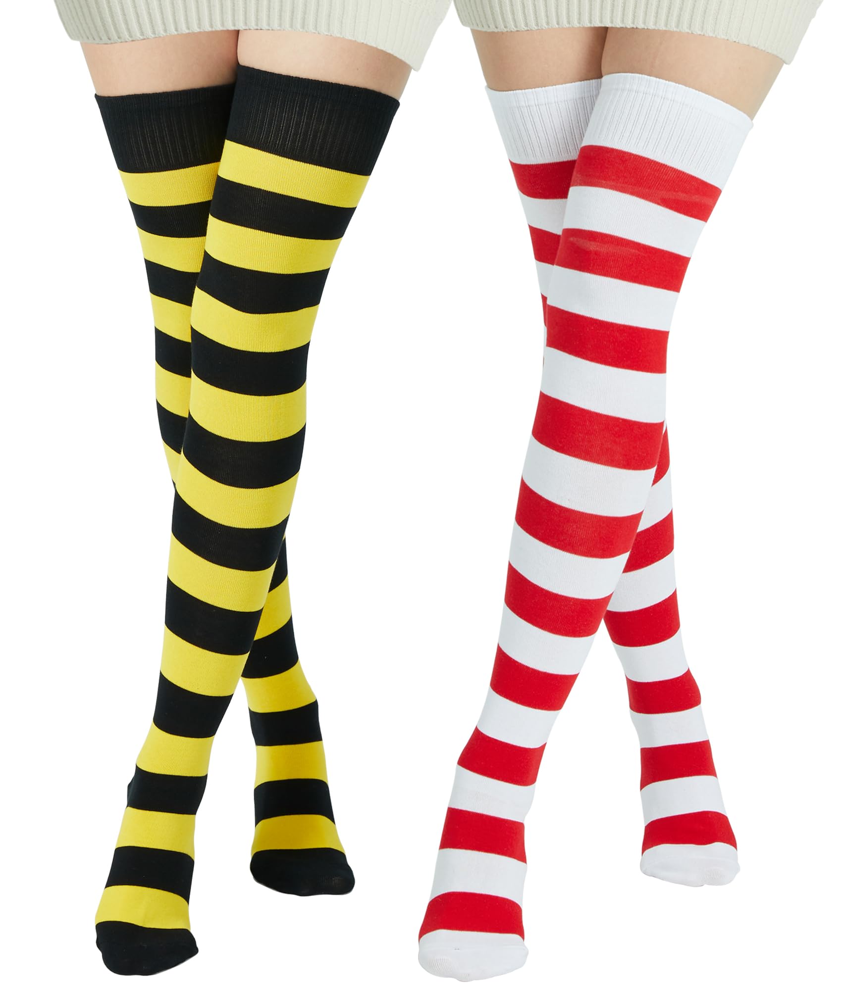 BABAHU Womens Extra Long Cotton Stripe Thigh High Socks Over the Knee High Socks