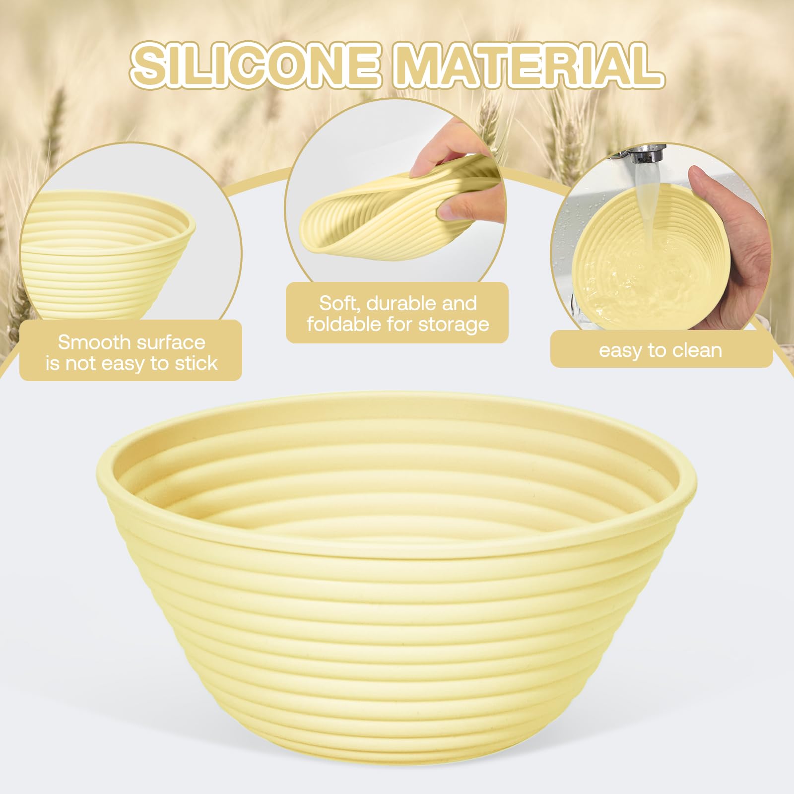 Banneton de silicona, cestas de pan de masa madre (juego de 6, 5 pulgadas), cuencos redondos para pan a prueba con kit de iniciación, suministros para hornear para hacer pan