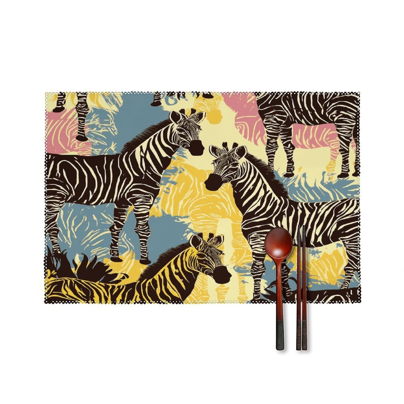 Fekiloot Style Giraffe And Zebra Placemats Set Of 6,Table Mat